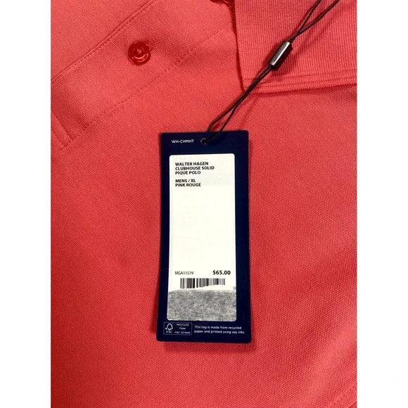 Walter Hagen‎ Clubhouse Polo Shirt Mens XL Pink Rouge Wrinkle Resistant Golf - Picture 3 of 6